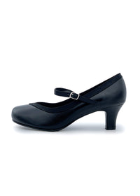 Open toe shoes with buckle straps - black leather, wide lace