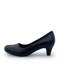 Open toe shoes with a low heel - black leather, v-slit