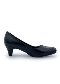 Open toe shoes with a low heel - black leather, v-slit