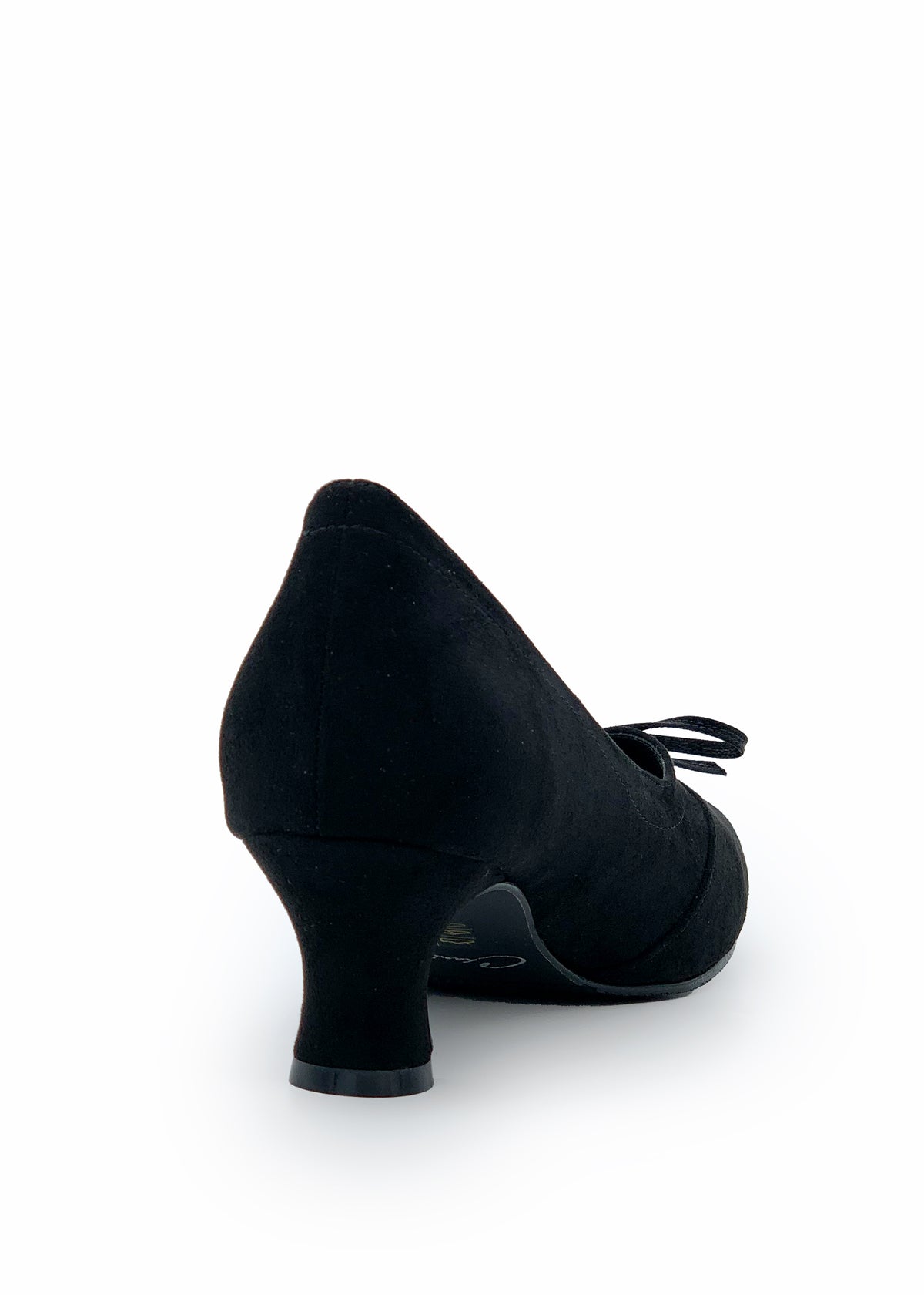 Low-heeled bow shoes - black textile, wide lace