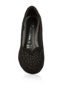 Open-toed shoes - black, rivet decorations, wide lace