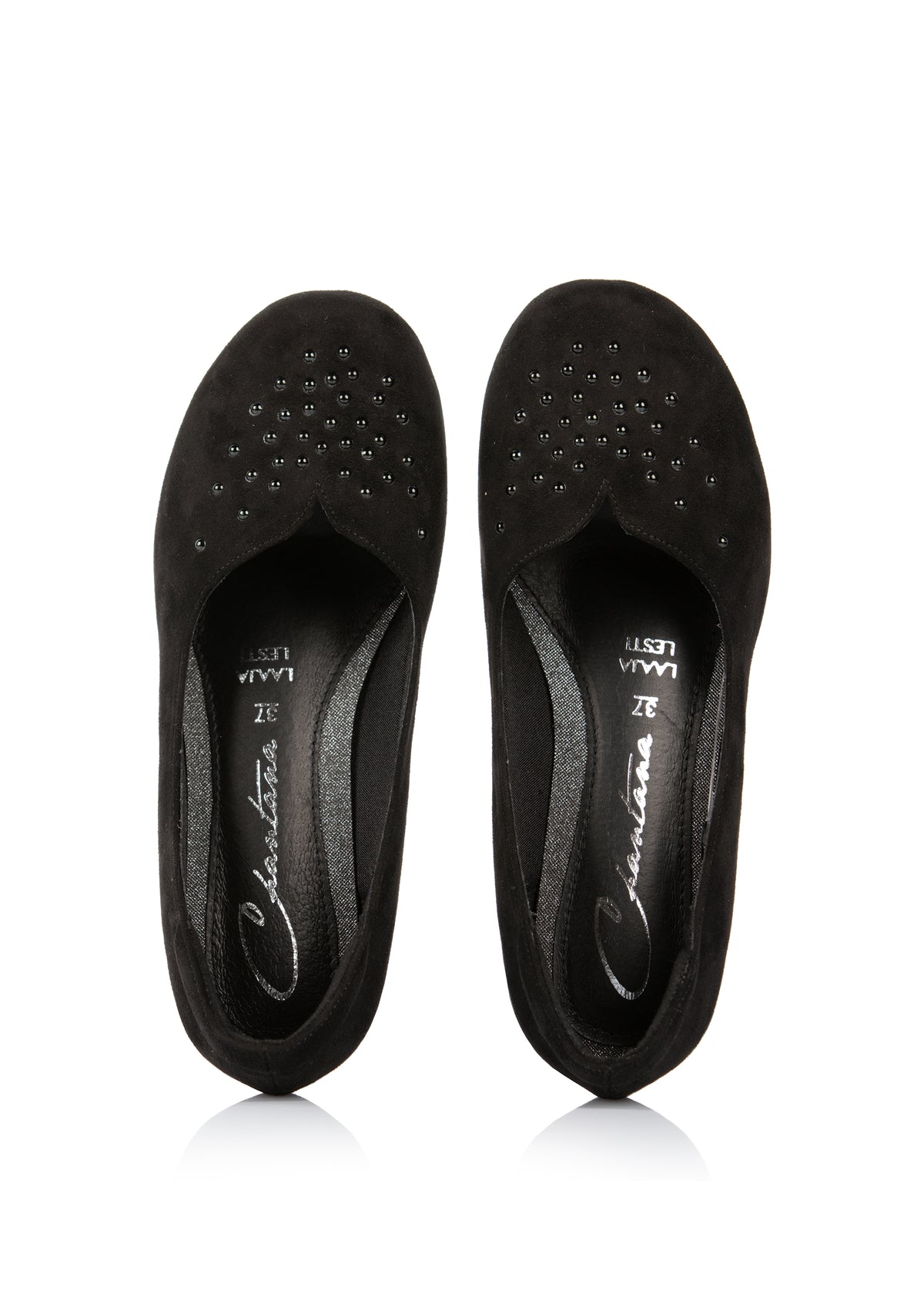 Open-toed shoes - black, rivet decorations, wide lace