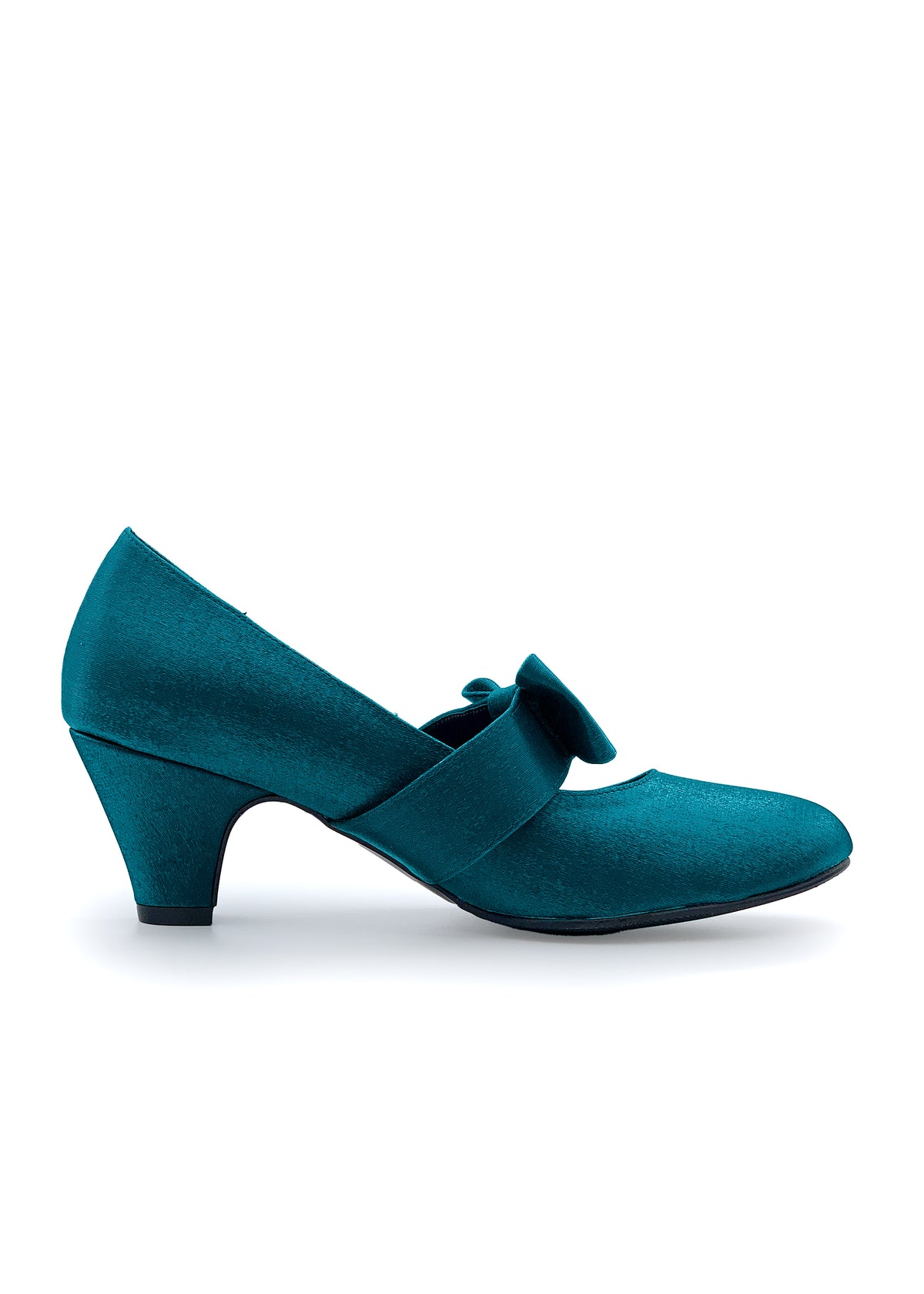 Open-toed shoes with bow straps - petrol blue satin