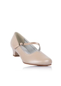 Pumps with thin strap - nude leather, extra wide fit