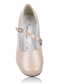 Pumps with thin strap - nude leather, extra wide fit