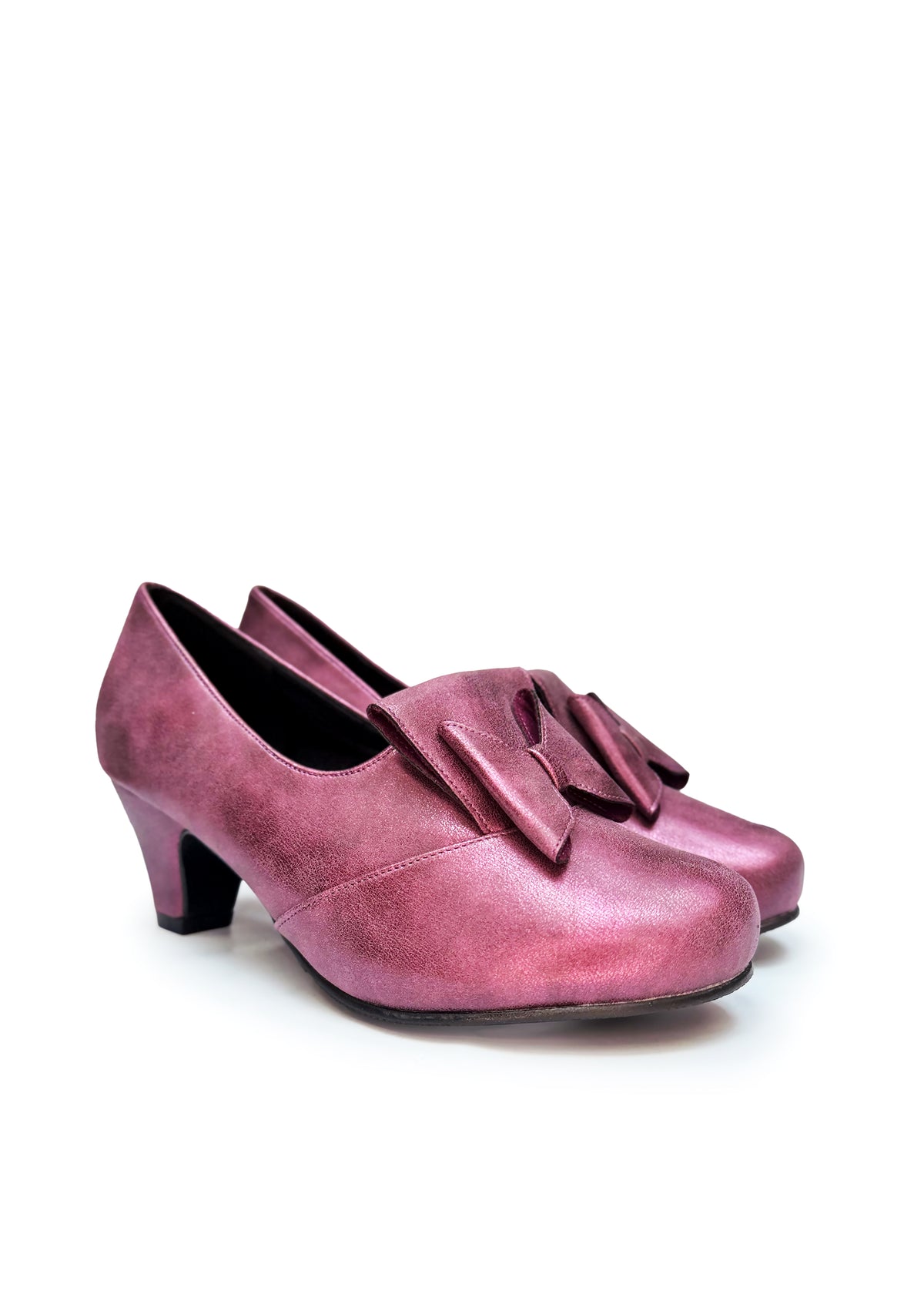 Pumps med rosett - skimrande violett, extra bred läst
