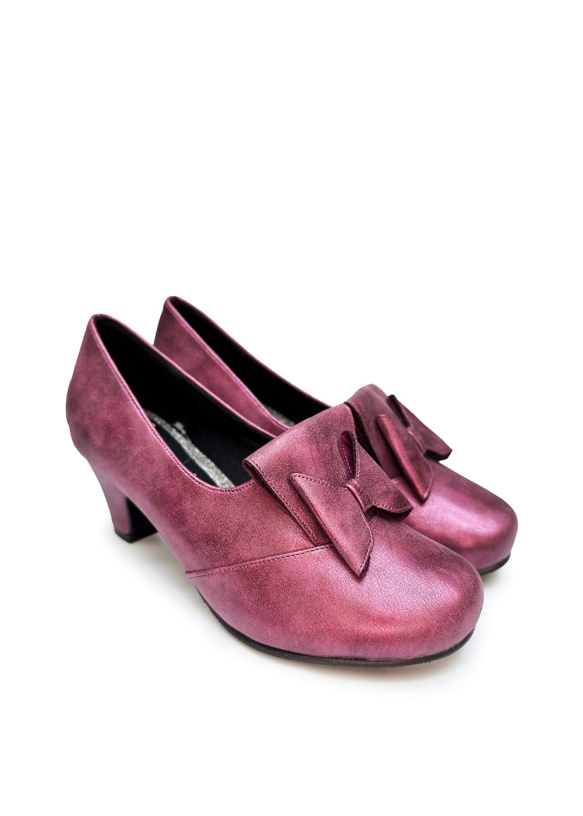 Pumps med rosett - skimrande violett, extra bred läst
