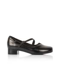Pumps with a thin strap - black leather, wide width