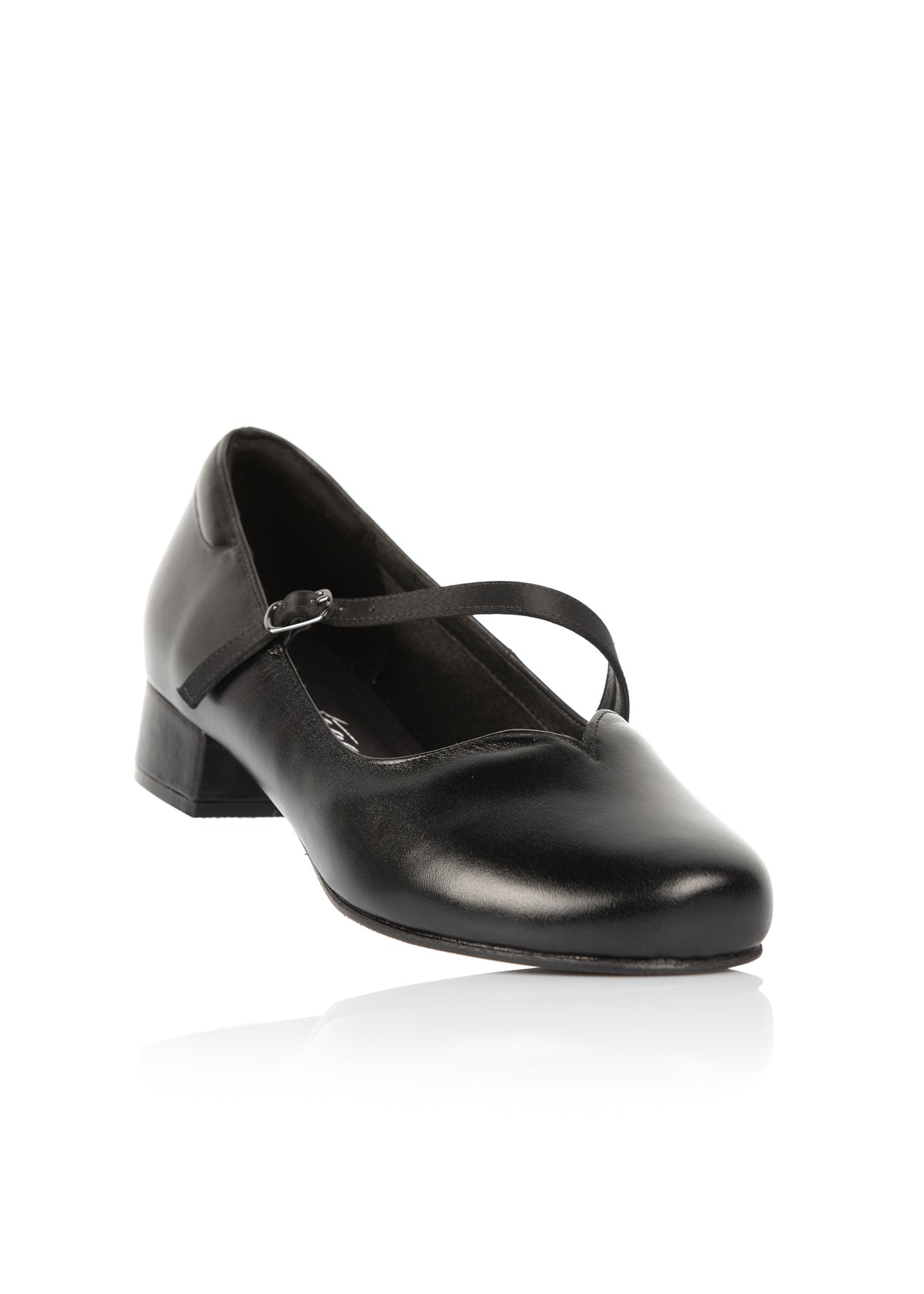 Pumps with a thin strap - black leather, wide width