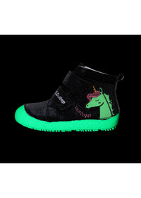 Lasten paljasjalkatennarit, välikausikengät - musta nahka, yksisarvinen