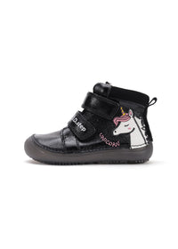 Lasten paljasjalkatennarit, välikausikengät - musta nahka, yksisarvinen