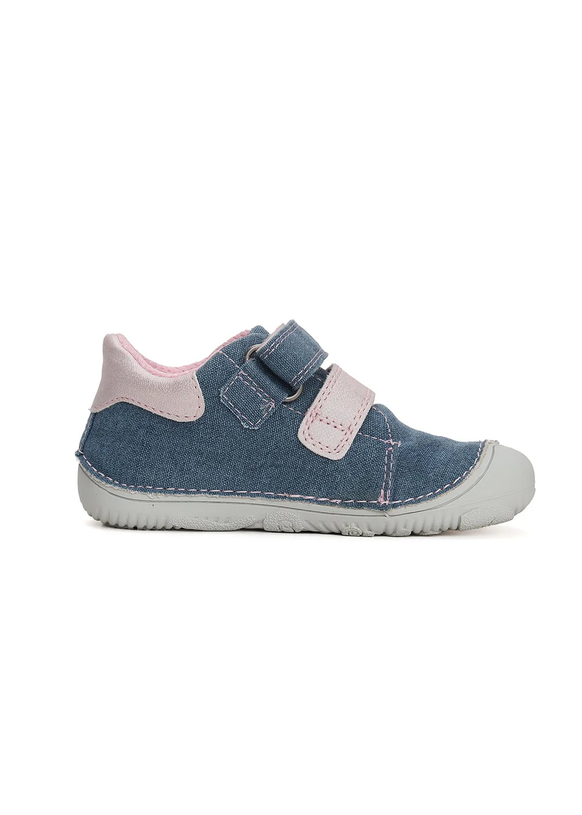 Children's first-step shoes - blue canvas fabric, pink patterns