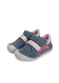 Children's first-step shoes - blue canvas fabric, pink patterns