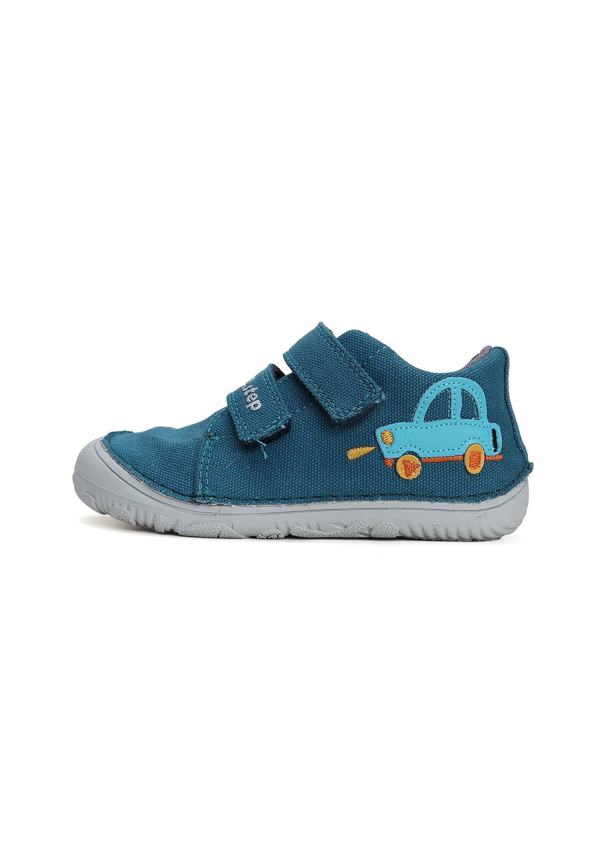 Lasten ensiaskelkengät - turkoosi canvaskangas, sininen auto