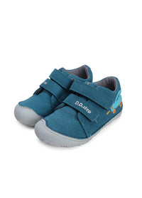 Children's first step shoes - turquoise canvas fabric, blue car