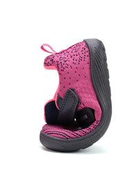 Children's barefoot sneakers - pink fabric, gray details, Velcro