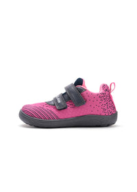 Children's barefoot sneakers - pink fabric, gray details, Velcro