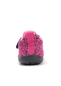 Children's barefoot sneakers - pink fabric, gray details, Velcro