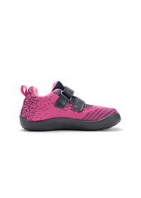 Children's barefoot sneakers - pink fabric, gray details, Velcro