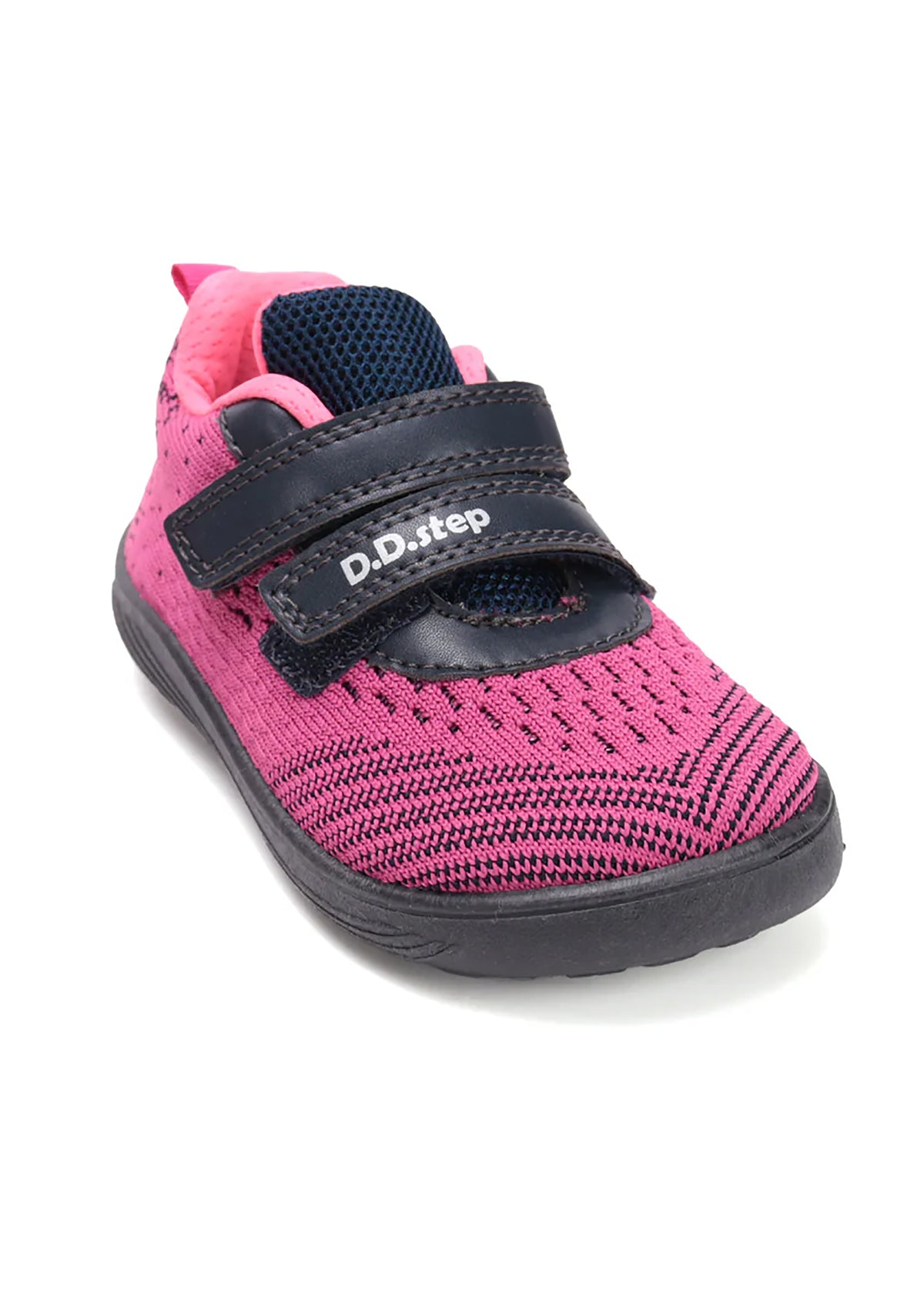Children's barefoot sneakers - pink fabric, gray details, Velcro
