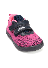 Children's barefoot sneakers - pink fabric, gray details, Velcro