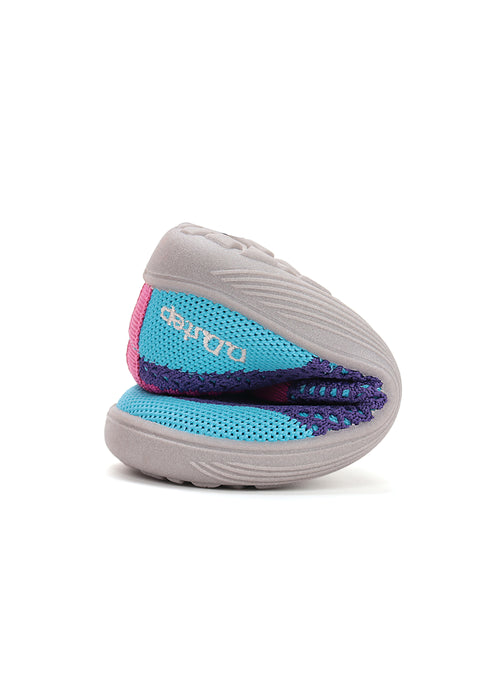 Lasten paljasjalkatennarit - violetti-pinkki-turkoosi kangas, nauhaton