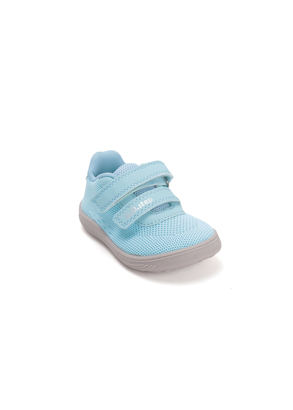 Children's barefoot sneakers - light blue fabric, velcro