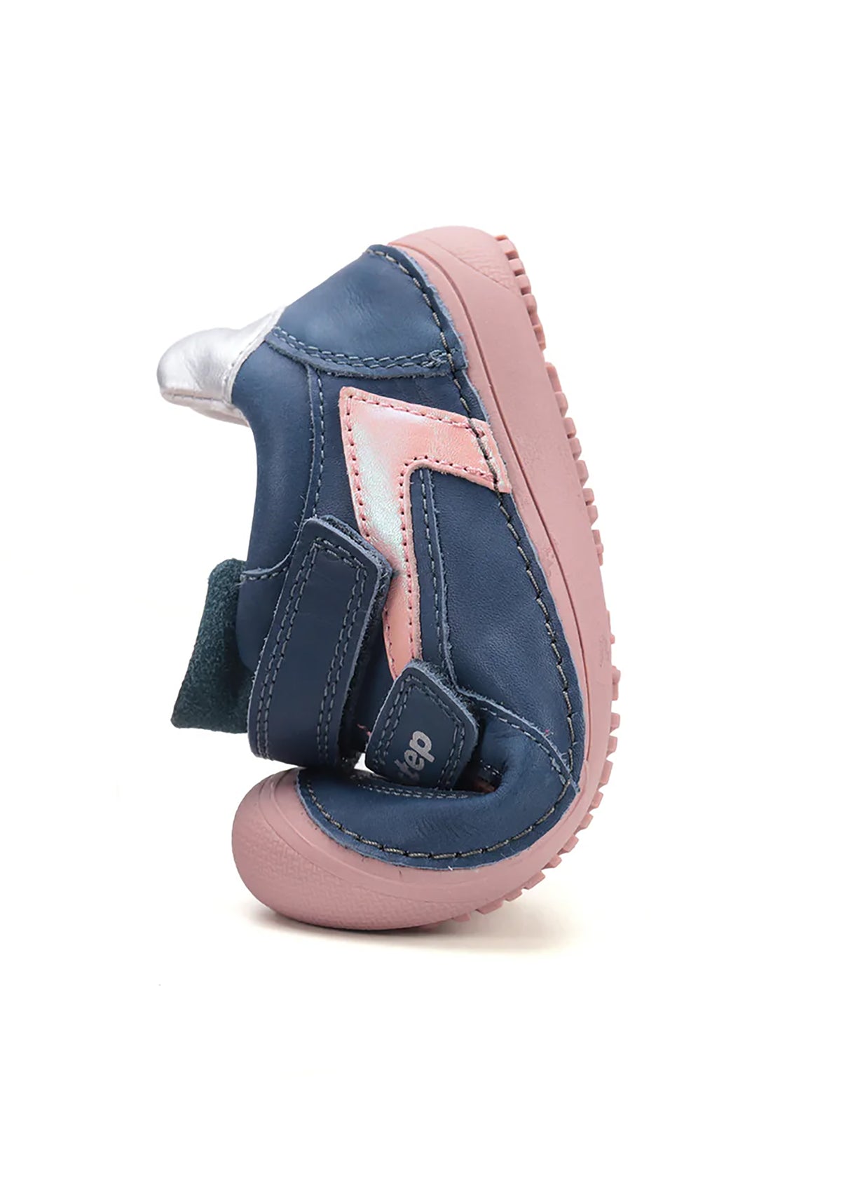 Lasten paljasjalkatennarit, välikausikengät - sininen nahka, roosanväriset kuviot