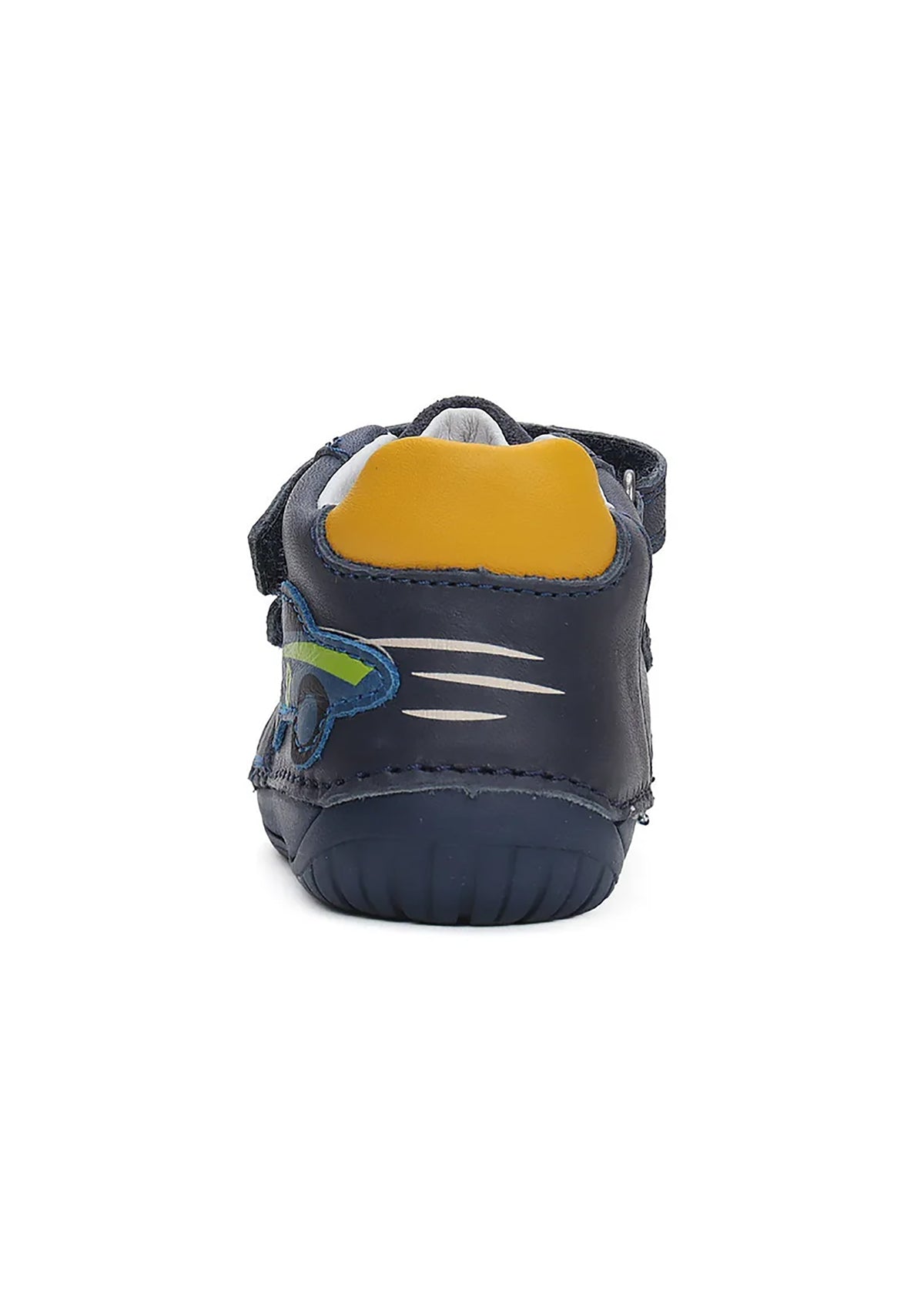 Children's first step shoes - blue leather, yellow truck