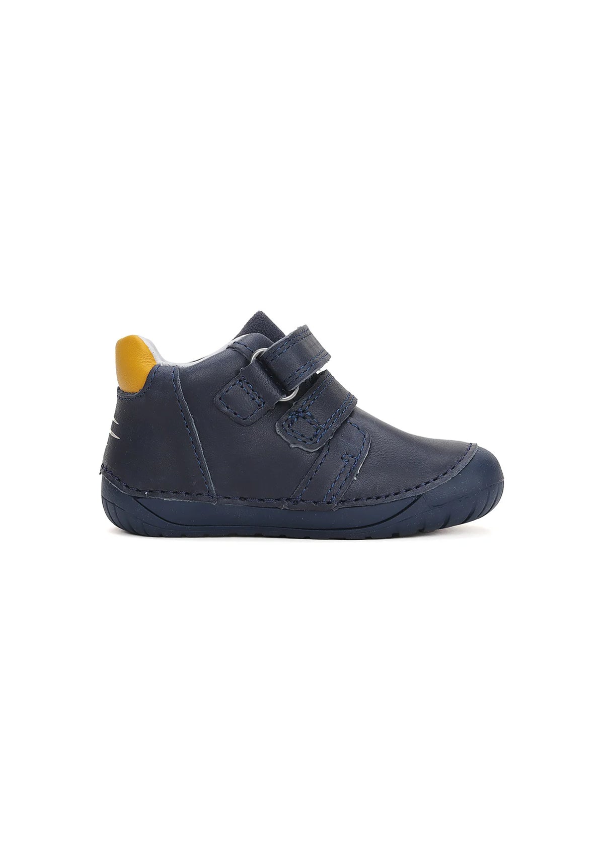 Children's first step shoes - blue leather, yellow truck