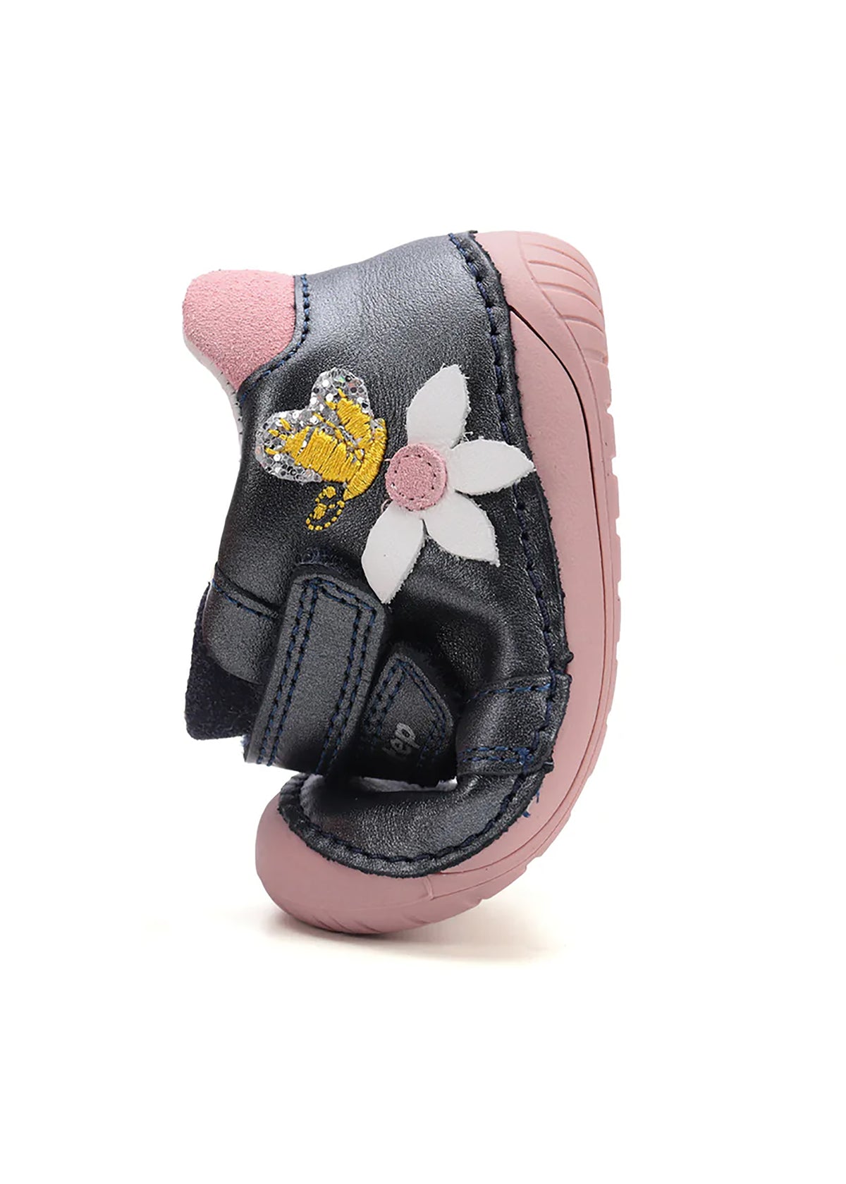 Lasten paljasjalkatennarit, välikausikengät - tummansininen nahka, kukkia