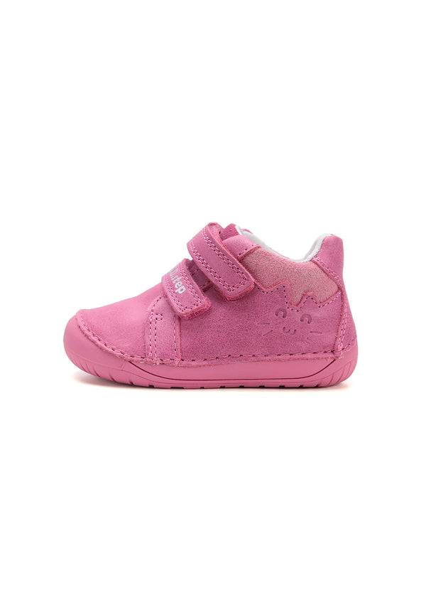 Children's barefoot sneakers, transitional shoes - pink leather, cat