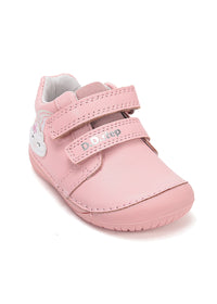Children's barefoot sneakers, transitional season shoes - light pink leather, cloud and rainbow