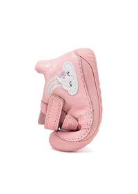 Children's barefoot sneakers, transitional season shoes - light pink leather, cloud and rainbow