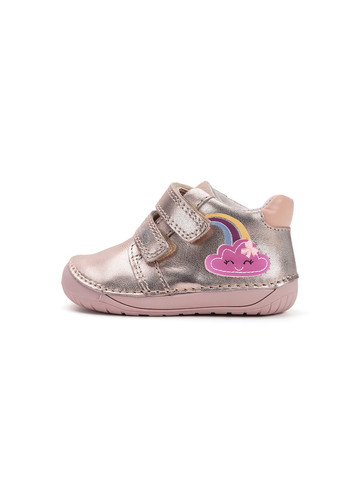 Children's barefoot sneakers, transitional season shoes - golden leather, cloud and rainbow