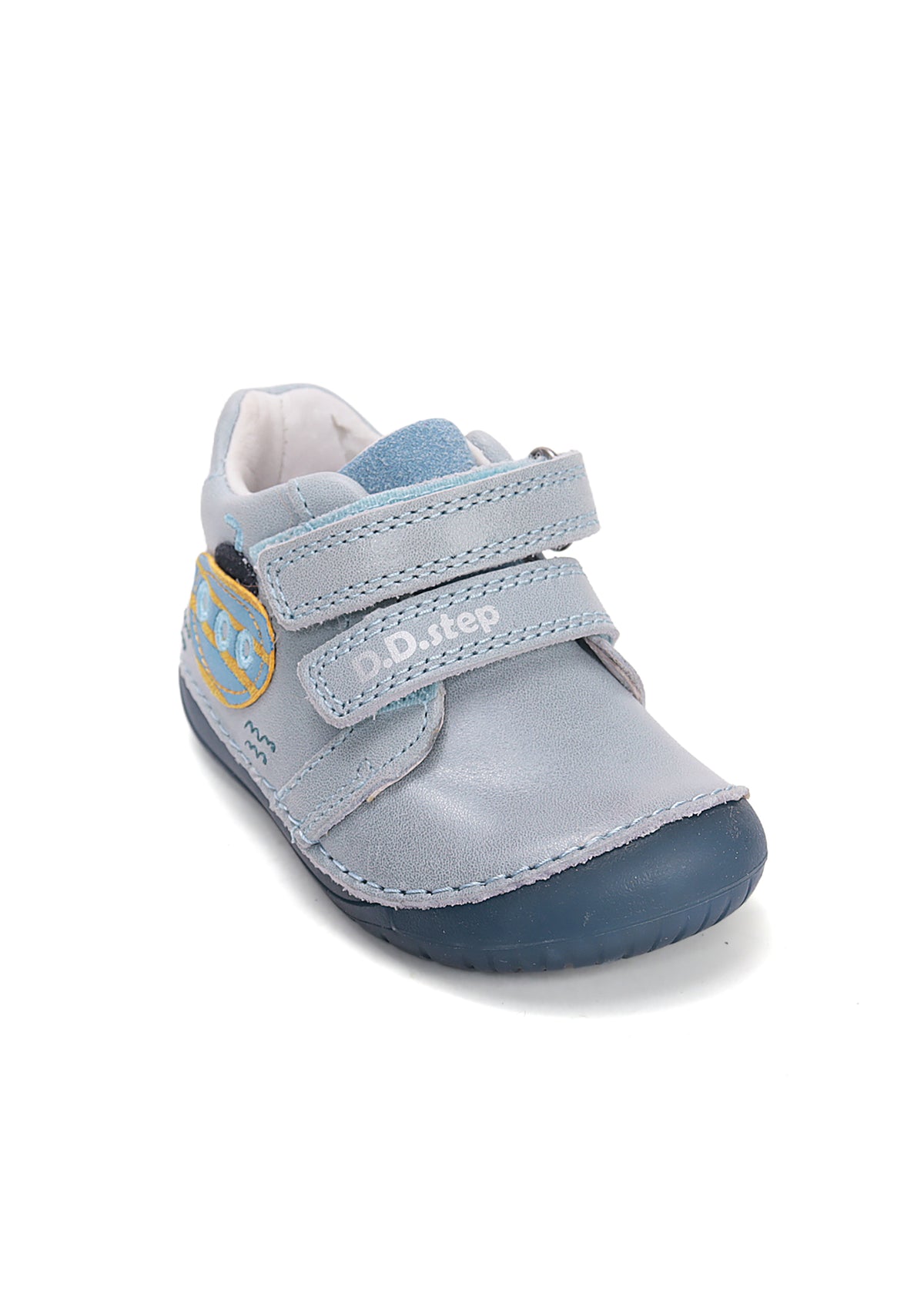 Children's barefoot sneakers, transitional season shoes - light blue leather, submarine