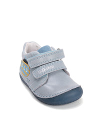 Children's barefoot sneakers, transitional season shoes - light blue leather, submarine