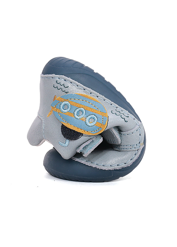 Children's barefoot sneakers, transitional season shoes - light blue leather, submarine