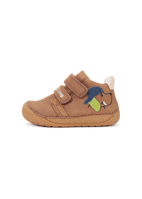 Children's barefoot sneakers, transitional season shoes - brown leather, dog