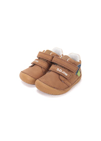 Children's barefoot sneakers, transitional season shoes - brown leather, dog