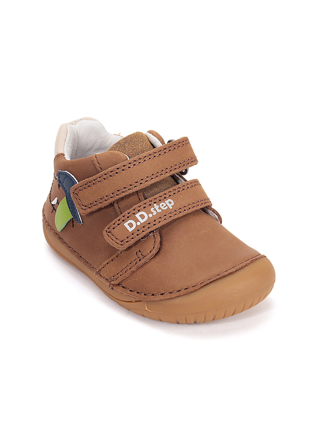 Children's barefoot sneakers, transitional season shoes - brown leather, dog