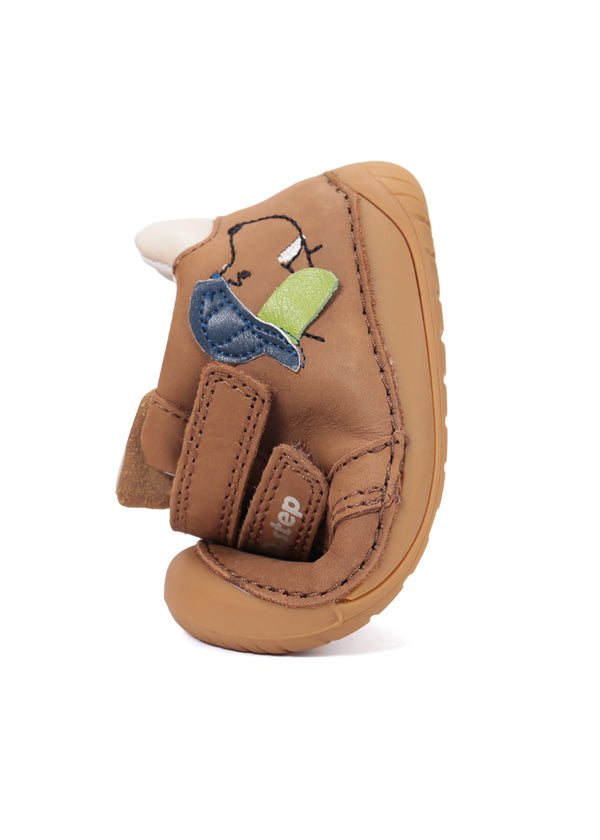 Children's barefoot sneakers, transitional season shoes - brown leather, dog