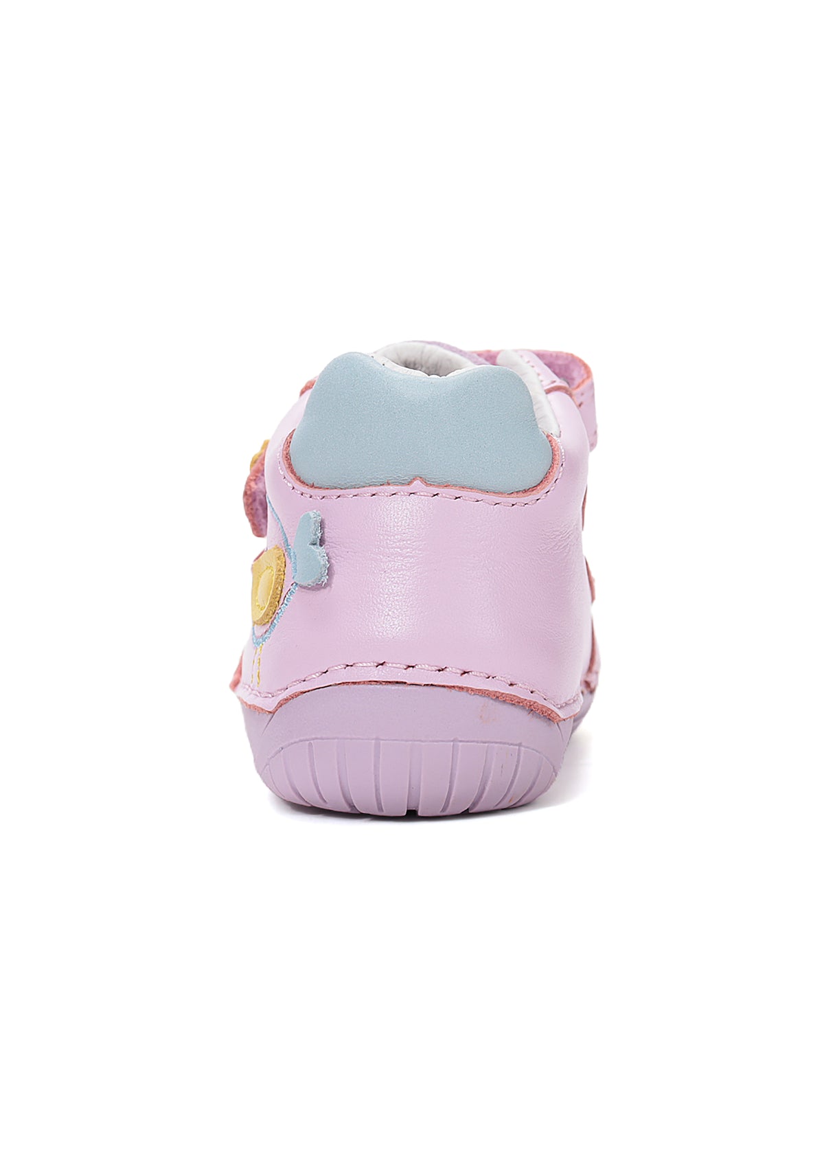 Children's barefoot sneakers, transitional season shoes - light pink leather, little bird