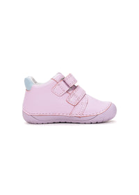 Children's barefoot sneakers, transitional season shoes - light pink leather, little bird