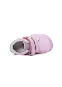 Children's barefoot sneakers, transitional season shoes - light pink leather, little bird