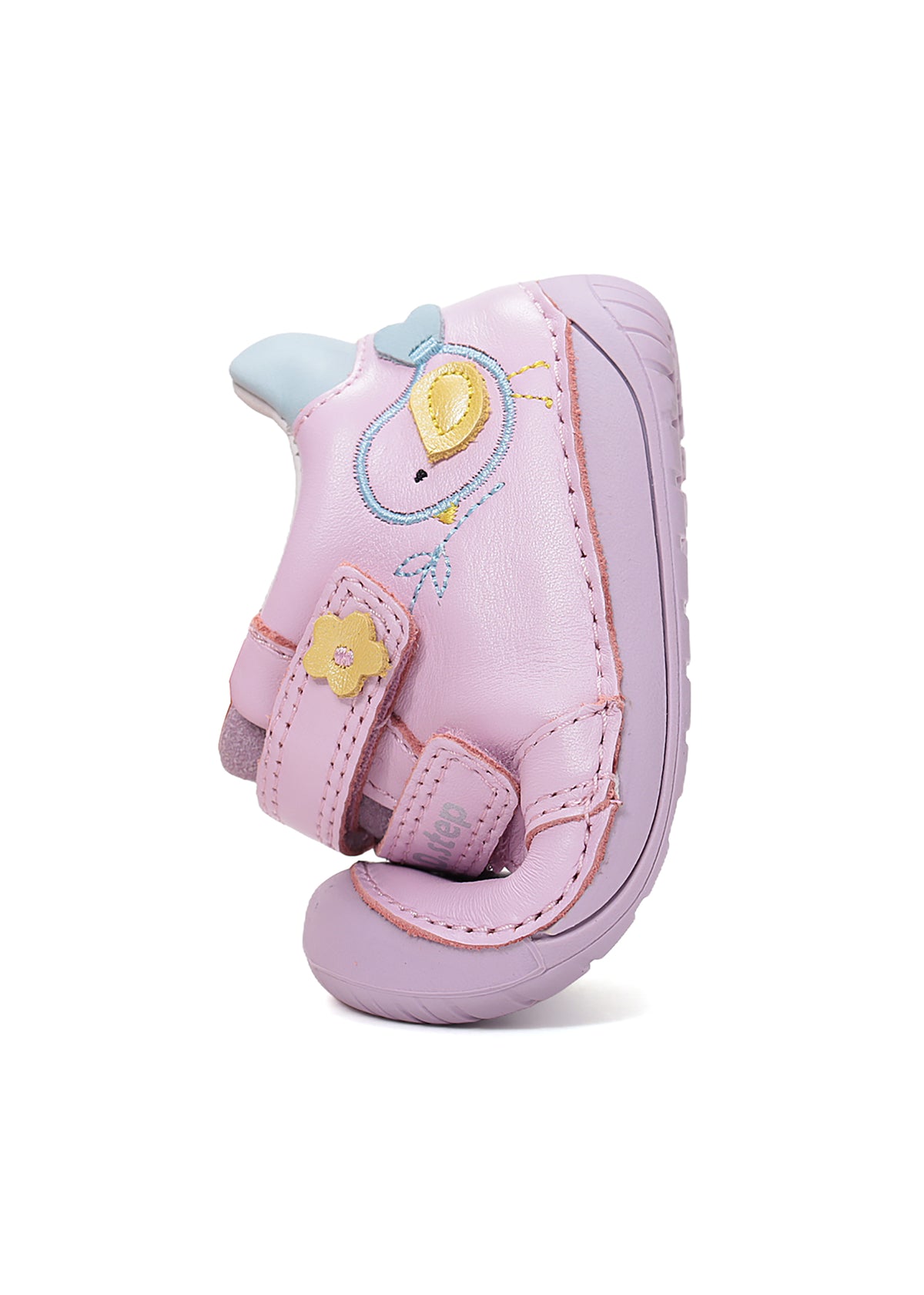 Children's barefoot sneakers, transitional season shoes - light pink leather, little bird