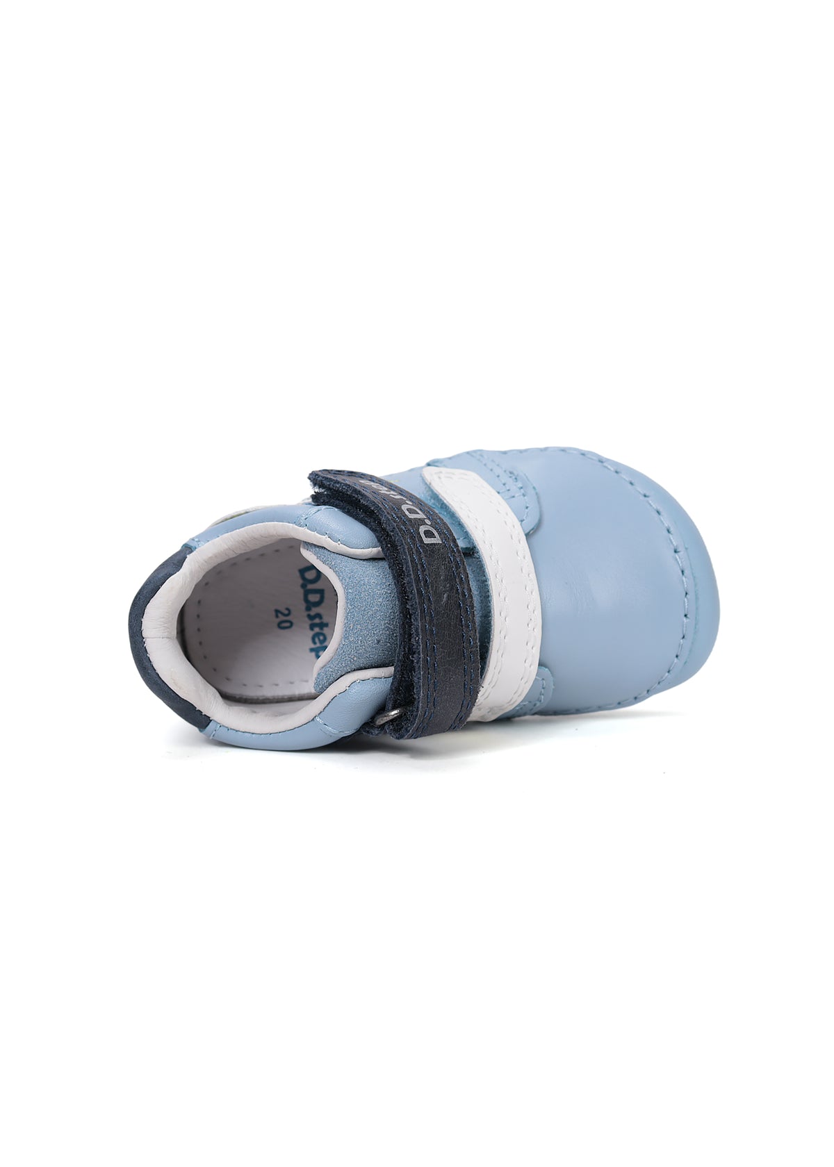 Barn barfotatennisskor, mellansäsongsskor - ljusblått läder, söt snigel