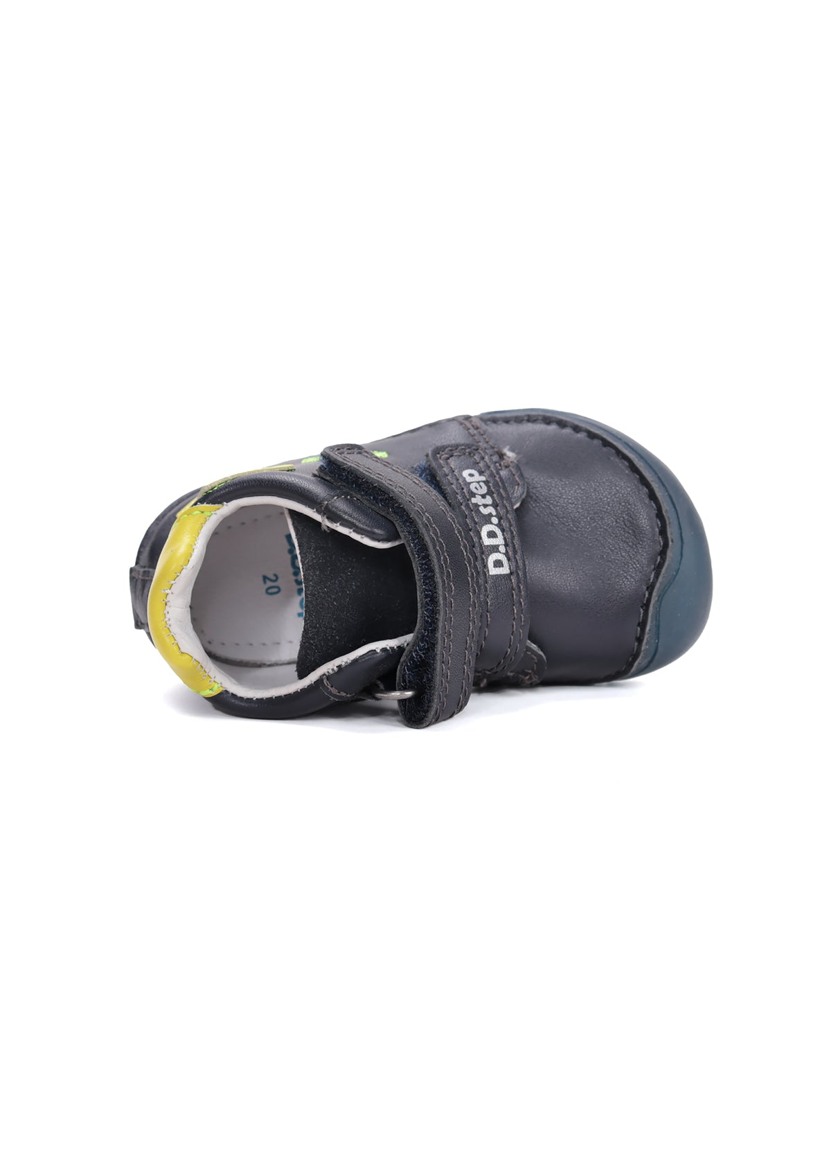 Children's barefoot sneakers, transitional shoes - dark blue leather, game patterns