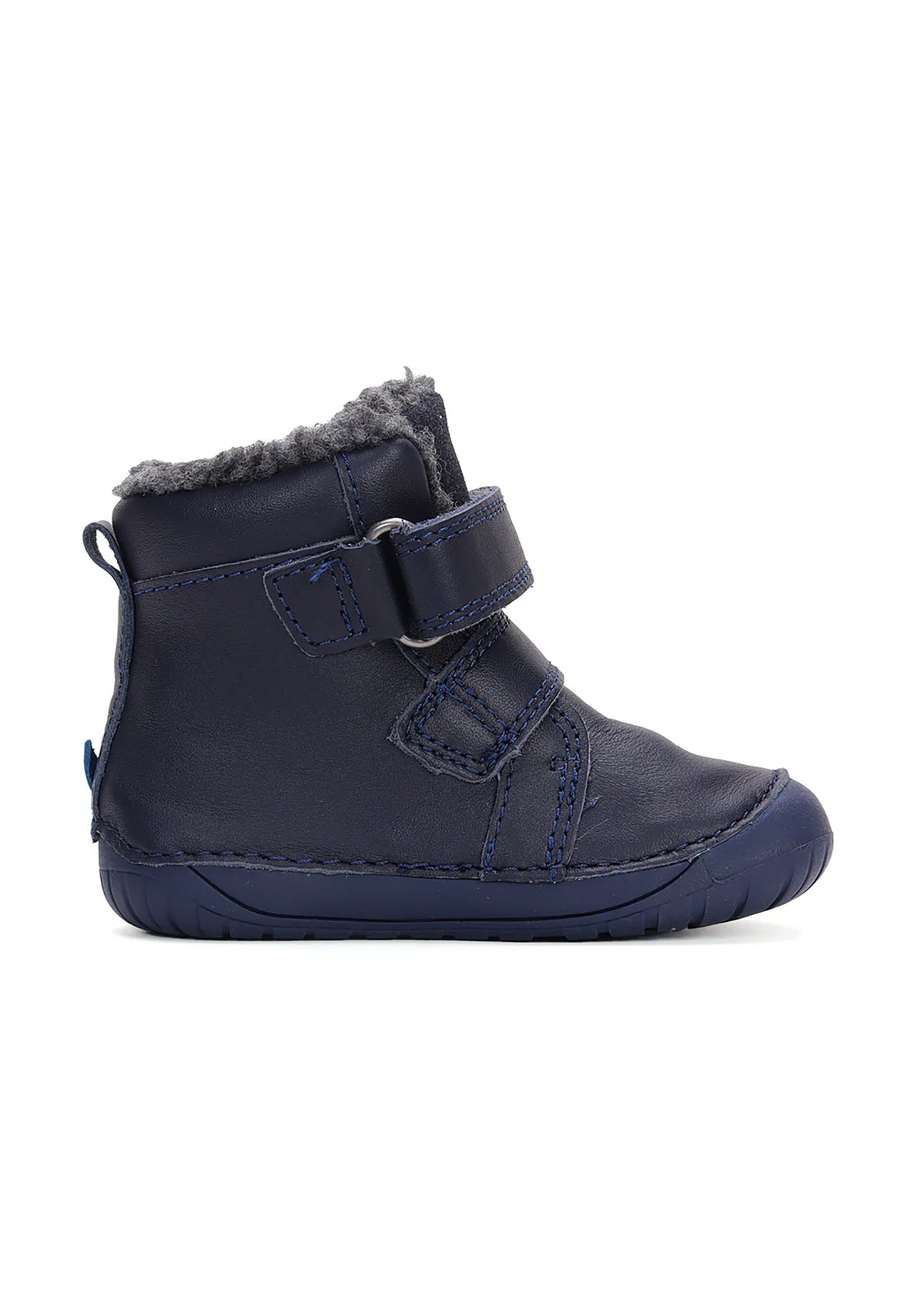 Children's barefoot shoes - winter shoes, dark blue leather, dino