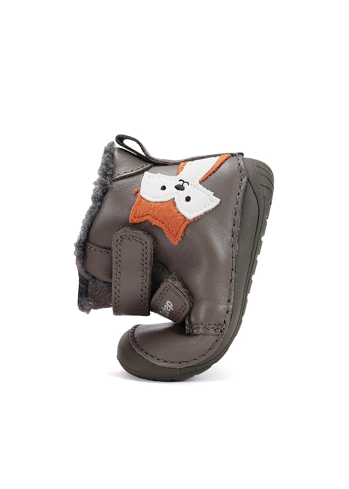 Barns barfotaskor - vinterkängor, grön läder, söt räv